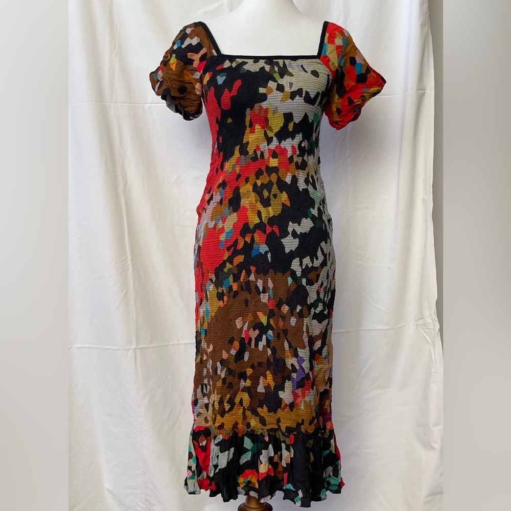 Anthropologie Bl>nk Utterly Cute Galina Smocked Midi Dress Size S Petite NEW